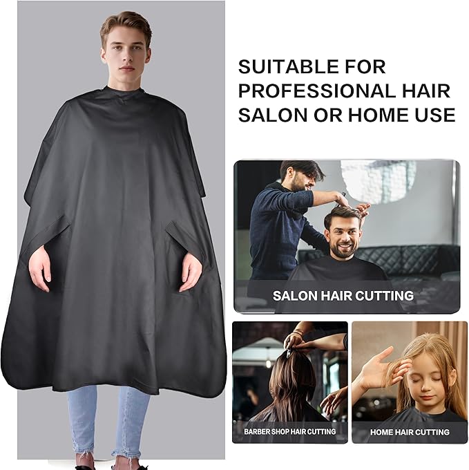 Salon Professional Barber Cape with Multi position Snap Closure Hair Cutting Kits Thick Hairdressing Capes for Unisex 47” * 63”