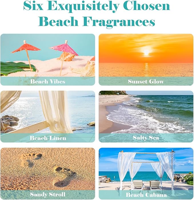AmaKane Fragrance Oils, Beach Fragrance Oil for Candle Making, Soap Making Scents, Summer Essential Oils for Diffusers for Home 6x10 ml, Beach Linen, Salty Sea, Sunset Glow and More