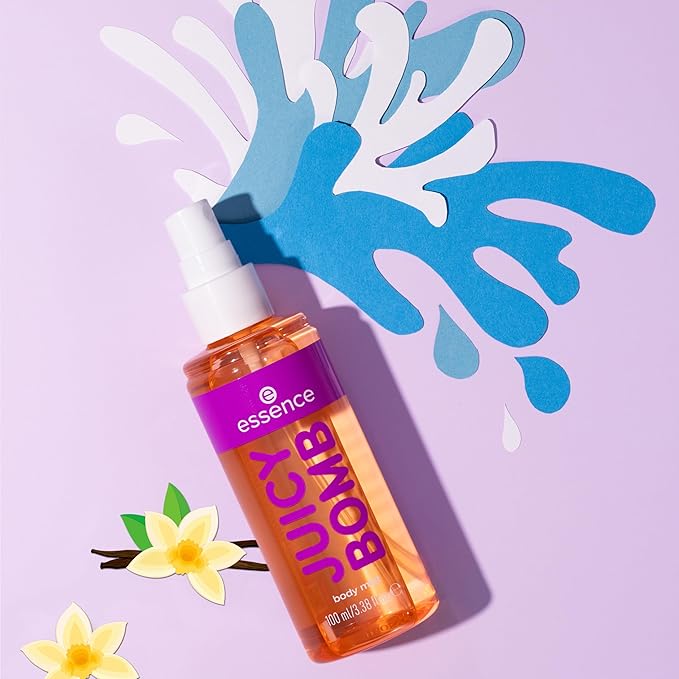 essence | Juicy Bomb Body Mist| Sweet Vanilla with Plum & Amber | Long-Lasting, Travel-Friendly & Vegan (01 | Vanilla)