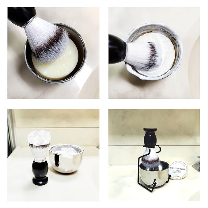 Shaving Brush Set for Men, 4pcs Shaving Set Includes Shaving Brush Shaving Soap, Bowl and Shaving Brush Stand