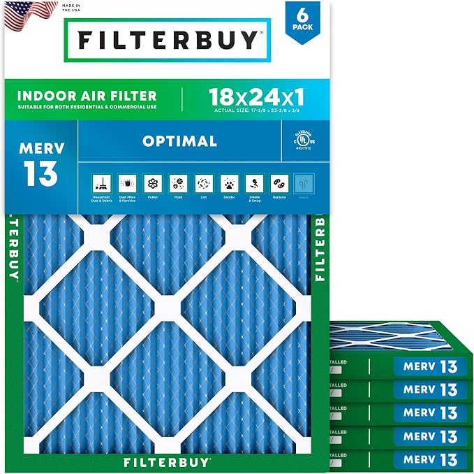 Filterbuy 18x24x1 Air Filter MERV 13 Optimal Smoke & Allergy Defense, by Filterbuy