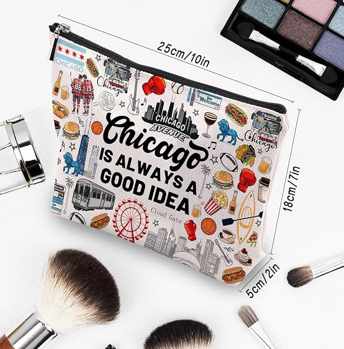 Chicago Travel Souvenirs - Cosmetic Bag, Themed Gifts for Travellers, Women & Friends