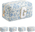 JOVAKIT Alphabet Makeup Bag Cosmetic Bag for Women, Christmas Gifts for Girls Age 6-18, Floral Flowers Coquette Travel Toiletry Zipper Make Up Pouch Organizer Trendy Stuff (Blue Floral G)