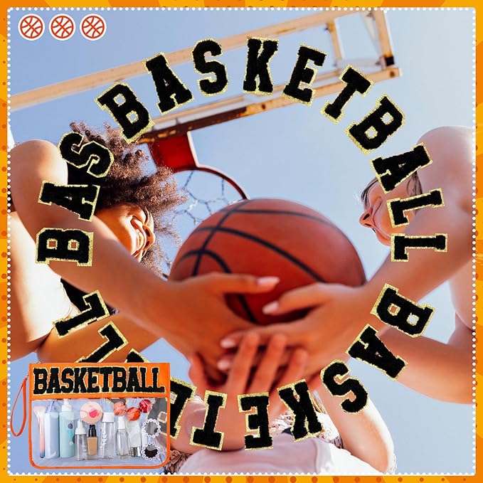 Hillban 2 Pcs Basketball Girls Gifts Makeup Cosmetic Bag Clear Toiletry Purse Chenille Letter Zipper Pouch Basketball Accessories for Women Sport Portable Travel Stuff Storage Case Bags