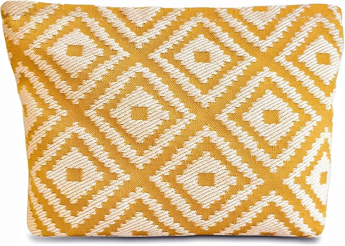 STARDW Parallel Checkered Makeup Bag Cute Cosmetic Bags for Women Girls, Travel Toiletry Bag Large Capacity Zipper Makeup Pouch, Purse Organizer Pouches(Embroidery Yellow)