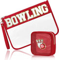 2 Pcs Bowling Gifts Makeup Bag with Chenille Letter Patch, Clear Cosmetic Pouch PVC Organizer Purse, Waterproof Travel Bag, Portable Toiletry Storage Bag for Her Girls Friends Women