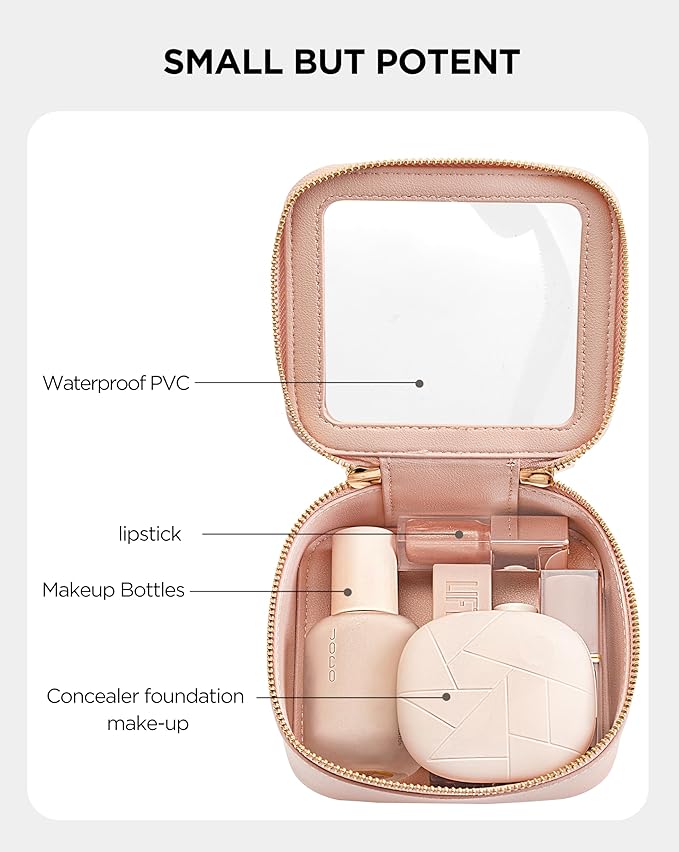 HBlife Small Makeup Bag for Purse Cute Mini Makeup Bag Cosmetic Bag Women Travel Clear Makeup Pouch Case Organizer Leather Make Up Toiletry Bag Transparent Storage Bag(Pink)