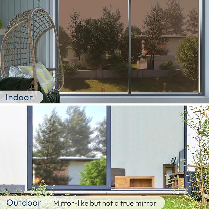 rabbitgoo Window Privacy Film One Way Window Tint for Home, Removable Reflective Heat Sun Blocking Anti UV Glass Door Covering, Mirror Tinting Film House Office, 17.5 in X 6.5 Feet, Brown Silver