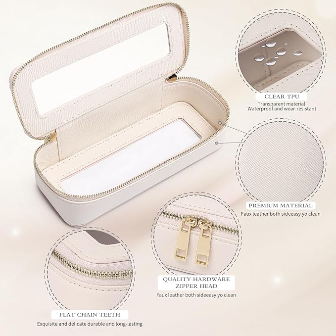 Pinkmik Clear Makeup Bag with Brush Bag 3pcs Waterproof Travel Case for Cosmetics and Toiletries Women's Makeup Organizer with Zipper (Beige, L+M+SLIM)