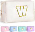 TOPEAST Initial Makeup Bags for Women, Cute Makeup Pouch, Waterproof Travel Toiletry Bag, Personalized Gifts for Girlfriend Wife on Valentine's Day Anniversary, Preppy Stuff Gift for Girl (Letter W)