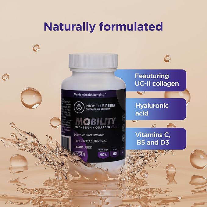Mobility - Magnesium + Collagen Supplement with Hyaluronic Acid & Vitamin C | Supports Bones, Joints & Muscles | Gluten-Free & Non-GMO | 60 Capsules for Men & Women