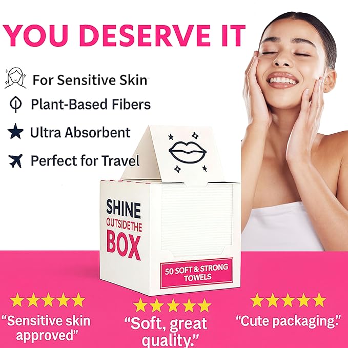 XL Disposable Face Towels – 50 Count Ultra-Soft 100% Viscose Lint-Free Dry Wipes for Makeup Removal & Skincare, Hygienic Facial Towelettes for Sensitive Skin, Travel & Daily Use