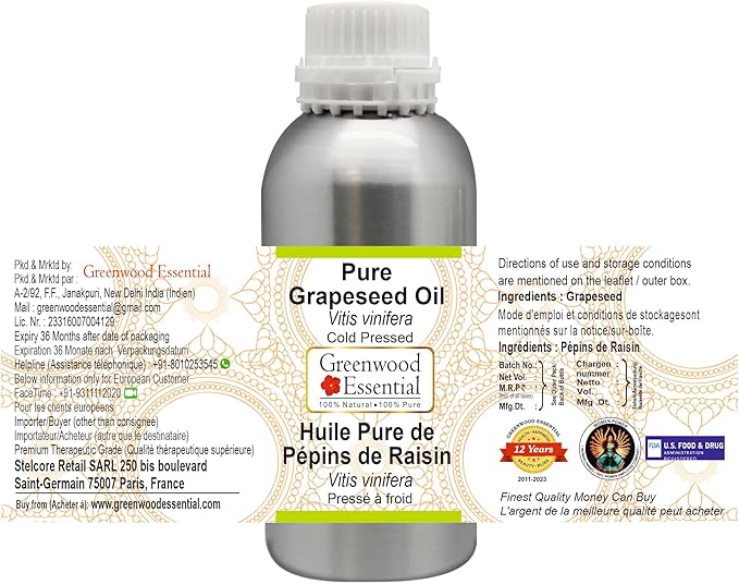 Greenwood Essential Pure Grapeseed Oil (Vitis vinifera) Cold Pressed 1250ml (42 oz)