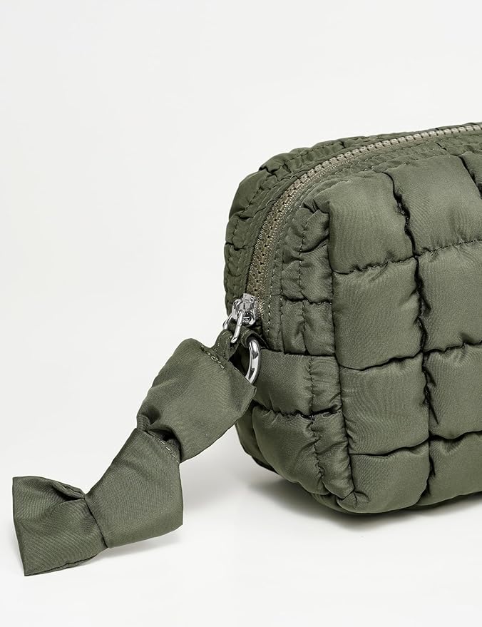Yarnic Quilted Makeup Bag Cosmetic Bag, Travel Toiletry Bag for Women, Cute Makeup Bag Organizer Puffer Makeup Pouch (S, Olive Green)