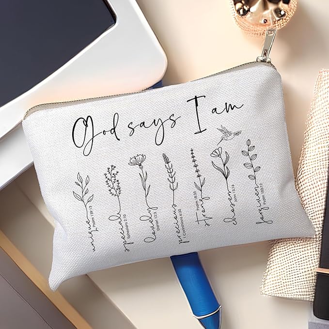 God Says You Are Cosmetic Bag, Christian Makeup Bag Bible Verse Floral Bible Verse Makeup Case for Women, Inspirational Cosmetic Bag, Sister Gifts, Affirmations Gifts (God says I am ...)