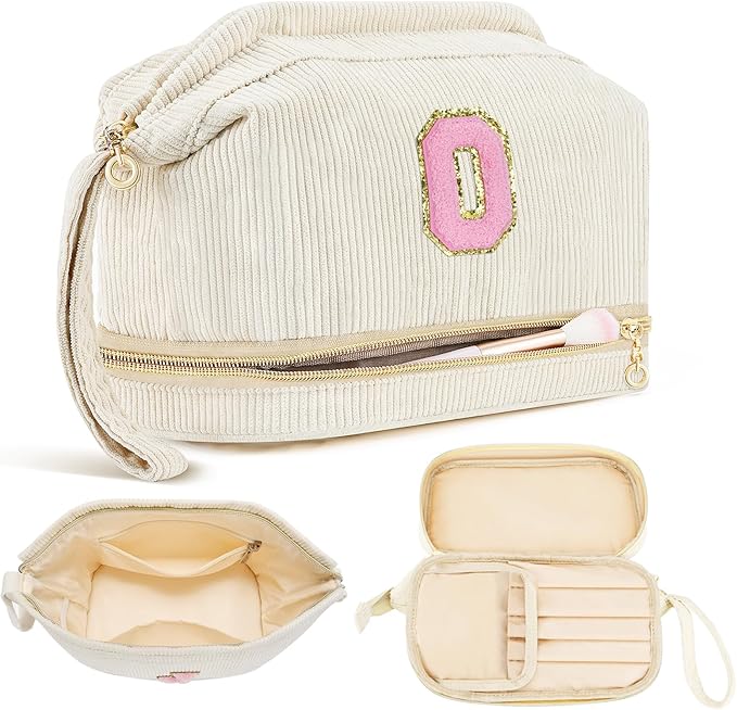 Birthday Gifts for Girls, Personalized Initial Women Makeup Bag, Travel Make up Bag Cosmetic Bag Preppy Stuff Bag for Girlfriend Wife Teacher 18th Birthday Gifts for Girls Teen Girl Gifts Trendy - O
