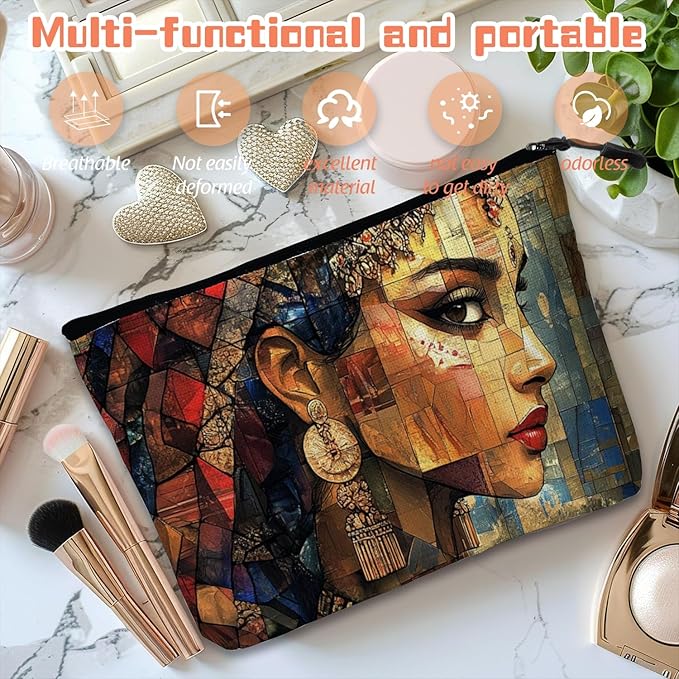 Cosmetic Bags Travel Makeup Toilet Case Waterproof Pouch for Women Girls 6.7X9.45inches - Delicate Women in Mosaic Style