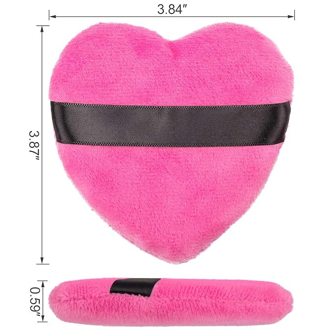 OIIKI 4PCS Makeup Puffs, Cotton Powder Puff, Makeup Tool Sponges Blender Cleanser, in Love Shape with Strap, for Cosmetic (Gray+White+Rose+Black)