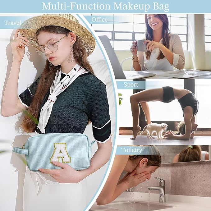 YOOLIFE Gifts for Women - Birthday & Graduation Gifts, Mother's Day & Teacher Appreciation, Personalized Initial Blue Makeup Bag