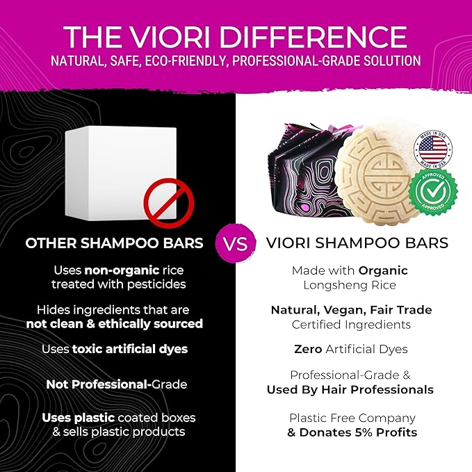 Viori Terrace Garden Shampoo and Conditioner Bar Set Made with Rice Water - Handcrafted Sulfate Free Shampoo and Conditioner