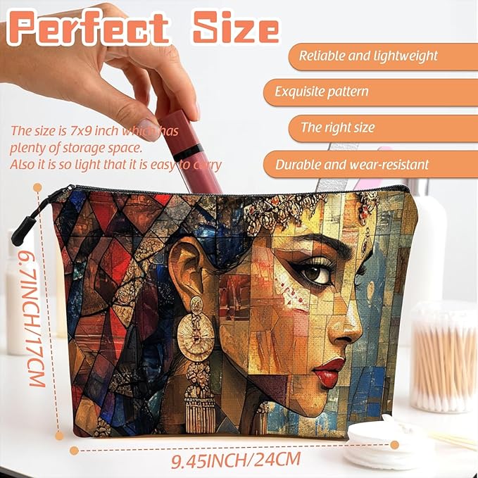 Cosmetic Bags Travel Makeup Toilet Case Waterproof Pouch for Women Girls 6.7X9.45inches - Delicate Women in Mosaic Style