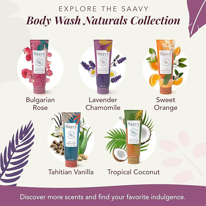 Saavy Naturals Body Wash Lavender Chamomile Plant-Based Ingredients| Made In USA | Sensitive Skin Body Washl Organic Formula With Coconut Oil, Shea Butter, And Aloe Vera - 8.5 Fl Oz, 2 Pack