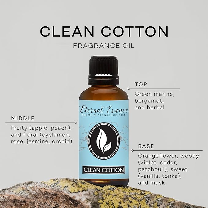 Eternal Essence Oils Clean Cotton 30ml Premium Fragrance Oil - for Candle, Soap Making, Aromatherapy, Diffusers, Home Care, & Humidifiers