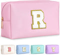 TOPEAST Cosmetic Travel Bags for Women, Preppy Small Makeup Bag, PU Leather Waterproof Toiletry Bag, Unique Friendship Gifts for Friends Coworker, Cute Stuff for Girls (Pink R)
