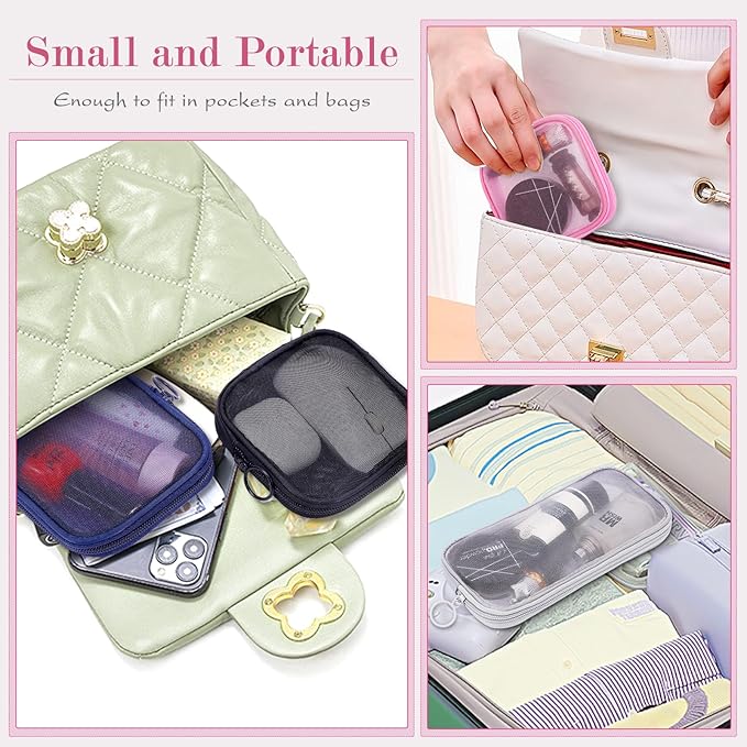 4 Pieces Mini Zipper Nylon Mesh Pouch, Mesh Cosmetic Bags Makeup Bags, Multipurpose Travel Toiletry Bags for Office Supplies and Travel Accessories (Beige, M)