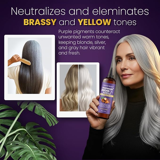 Natural Riches Moroccan Argan Oil Purple, Anti-Brass Hair Treatment with Linseed Extract for Silver Blonde Platinum Hair removes Yellow & Brass tones. Grey Highlighted Hair 8 fl oz