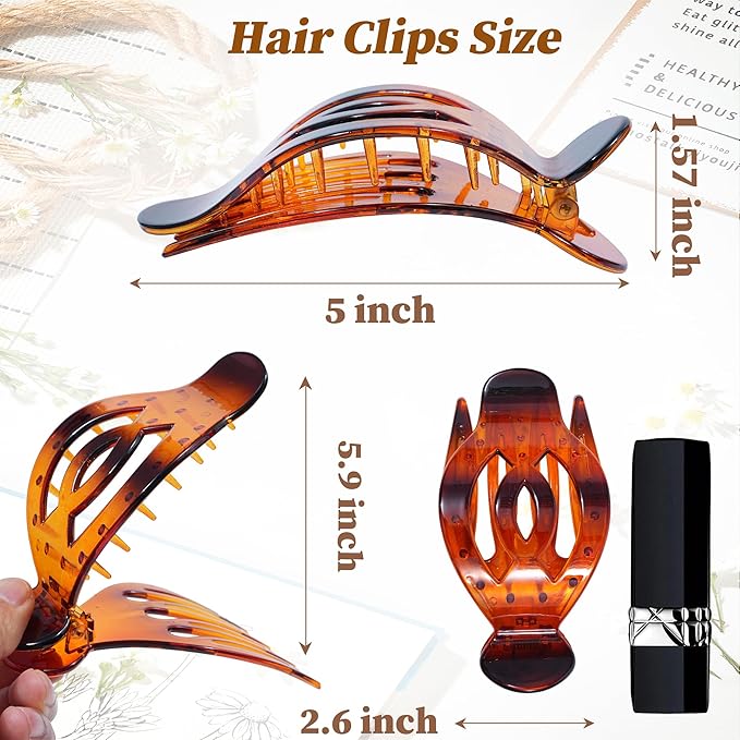 AWAYTR 6Pcs Upgrade Large Flat Hair Claw Clips for Women Girls, 5" Non-slip Duckbill Hair Clips for Long, Thick, Thin Hair, Comfortable for Driving & Lying Down (Glossy (Mix))