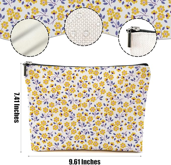 4 Packs Cute Flowers Makeup Bag Floral Wildflower Cosmetic Bag Friend Friendship Gifts for Women Girls Sister Coworker Botanical Travel Organizer Zipper Pouch Christmas Thanksgiving Birthday Gifts