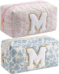 JOVAKIT Makeup Bag Cosmetic Bags for Women, Christmas Gifts for Girls Age 6-18, Alphabet Pink Floral Coquette Zipper Travel Makeup Pouch, Organizer Case Trendy Stuff (Pink+ Blue M)
