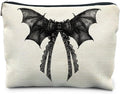 Halloween Coquette Lace Bow Bat Cosmetic Bag - Gothic Black, Girly Makeup Pouch