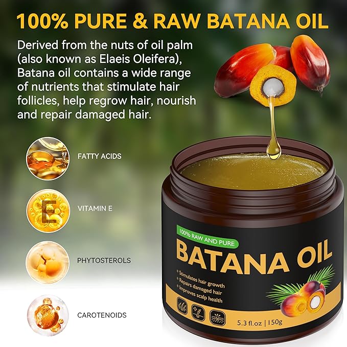 Veakoo Raw Batana Oil for Hair Growth, 100% Natural Pure, Dr. Sebi Organic Batana Oil from Honduras, Unrefined Hair Growth for Women Men, Prevent Hair Loss, Repair Damaged Hair, Nourish Scalp 5.3 oz