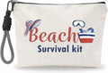 Funny Make Up Bag For Woman, Cosmetic Bag With Hand Strap- Beach Survival Kit - Lined Toiletry Bag - Retro Summer Theme Pouch, Girl Organizer With Zipper, Women Essentials & Accessories - B05