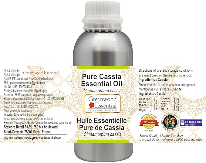 Greenwood Essential Pure Cassia Essential Oil (Cinnamomum Cassia) Steam Distilled 300ml (10.1 oz)