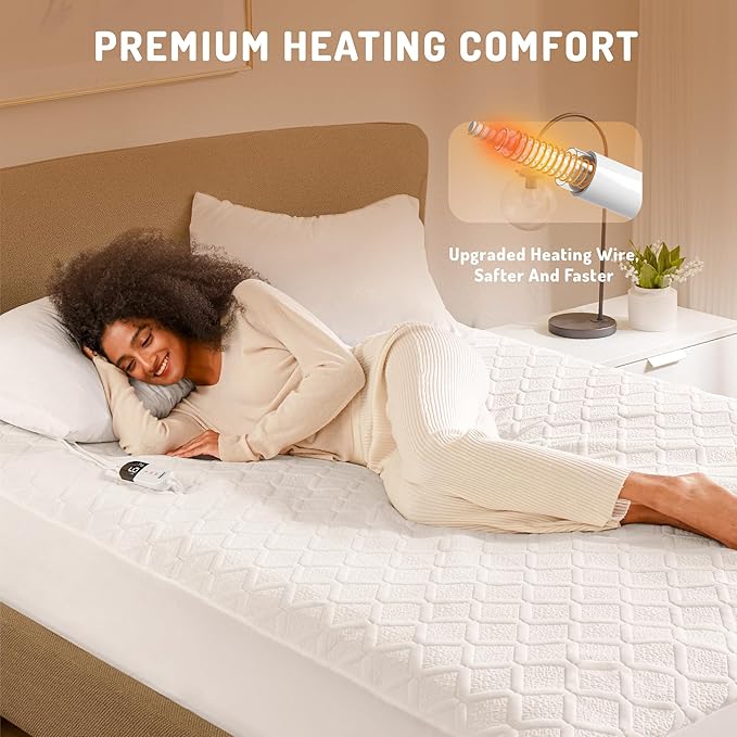 Twin Size Heated Mattress Pad - Degrees of Comfort Electric Bed Warmer with Single Controller, 6 Heating Levels, 10-Hour Auto Shut-Off, Breathable Air-Layer, 39"x75"