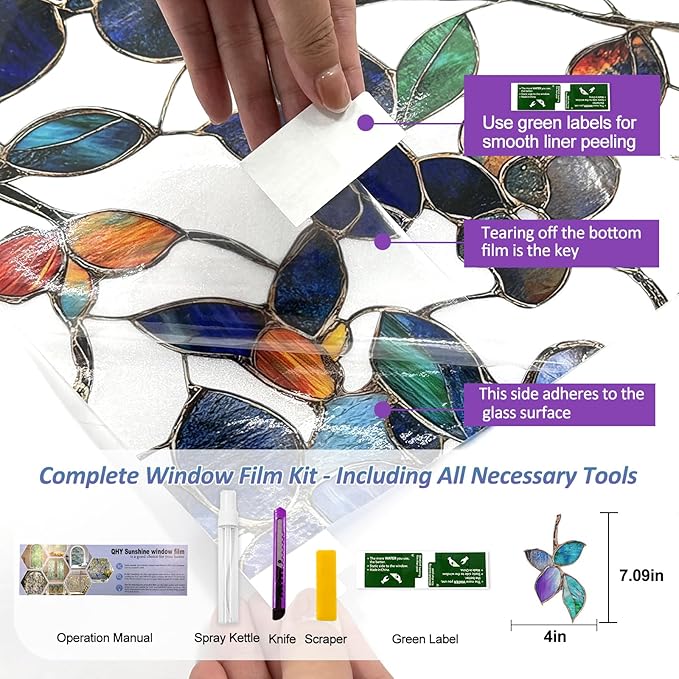 Window Privacy Film Stained Glass Window Film Frosted Window Film Window clings Non-Adhesive Reusable Decorative for Home Removable (Purple Frosted, 23.6 X 78.7 in)