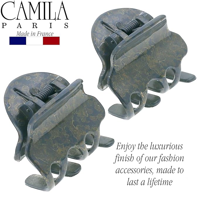Camila Paris CP3087 French Hair Clip for Women, Set of 2 Small Gray Girls Hair Claw Clips Fashion Durable Hair Accessories for Women, Luxury Ladies Strong Hold No Slip Grip Clamp, Made in France