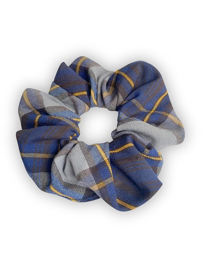 Plaid scrunchie, ClassExceed school uniform plaid, Back to school, handmade school uniform hair accessories (Navy Gold gray Plaid57)