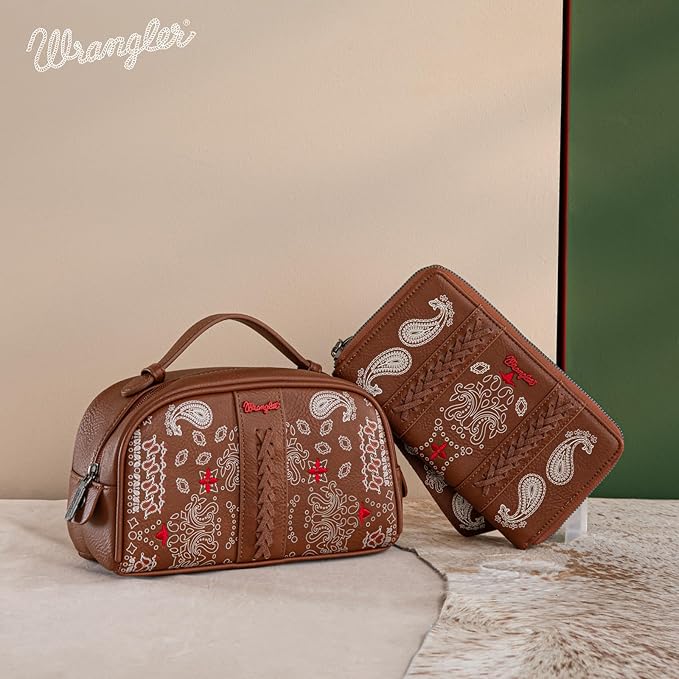 Montana West Wrangler Makeup Bag for Women Small Cosmetic Toiletry Bags Western Paisley Make Up Pouch Durable Cute Travel Purse, Brown