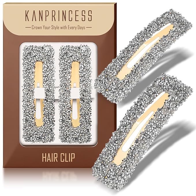 Rhinestone and Crystal Hair Clips 2-Pack, Sparkly Barrettes & Elegant Bling Accessories for Women & Girls(Set11)