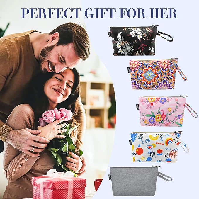 Gloppie Small Makeup Bag Cosmetic Bag for Purse Cute Makeup Pouch White
