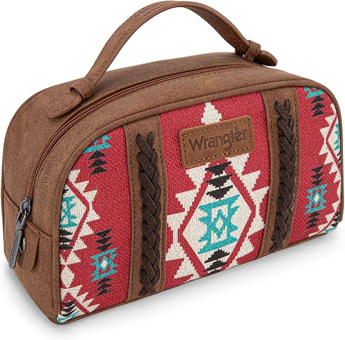Montana West Wrangler Makeup Bags for Women Portable Aztec Toiletry Bag Southwestern Travel Cosmetic Organizer for Gift