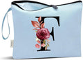 Vavabox A-Z Personalized Makeup Bag, Birthday Gifts for Women Mom, Gifts for Best Friend, Bride Bridesmaid Cosmetic bag (F, Blue)