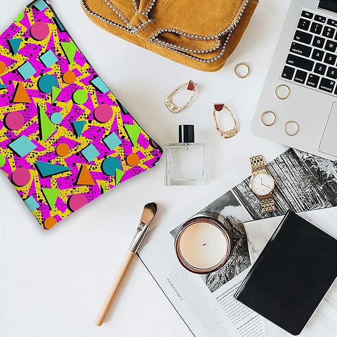 Makeup Bag Memphis Style Cosmetic Bag Mini Portable Travel Toiletry Bag Organizer Makeup Brushes Aesthetic Accessories Waterproof Storage Bag for Women