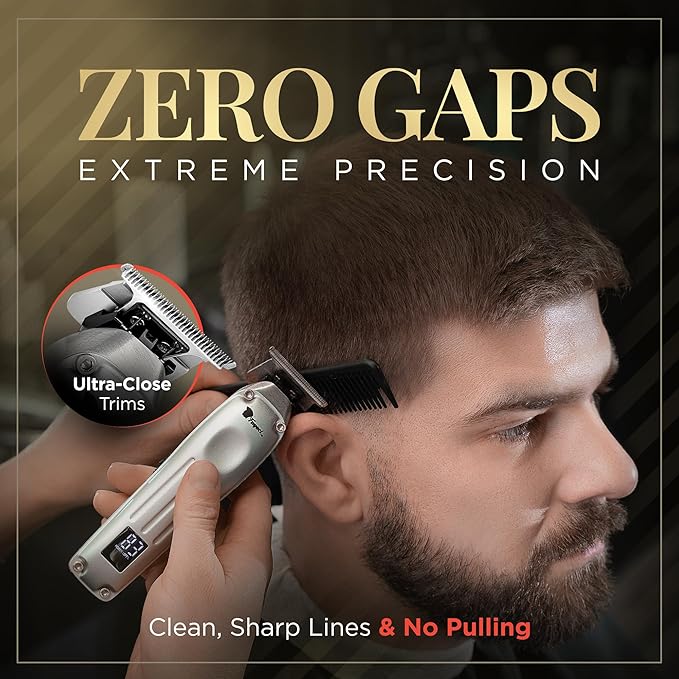 Fagaci Professional Zero Gapped Trimmer for Men, 5X Longer Sharpness Cordless Beard Trimmer for Men, T Liners Professional Trimmers for Barbers with Brushless Motor, Zero Gap Trimmers Barber T Blade