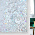 rabbitgoo Window Privacy Film Rainbow Film Decorative Window Sticker, 3D Static Stained Glass Cling Tint for Home Heat Control Non-Adhesive, Grayish Silver, 11.8 x 157.4 inches