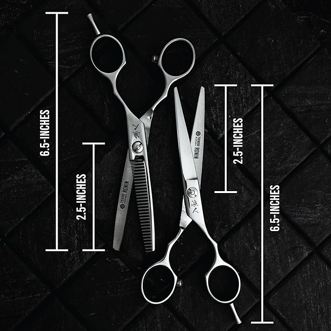 Ronin Hair Cutting Shears Set by Tokko Katana, Professional Scissor Kit, 6.5" Sharp Stainless Steel Regular & Thinning Haircut, Grooming Scissors for Barber, Hairdresser, Salon Professional, & DIY